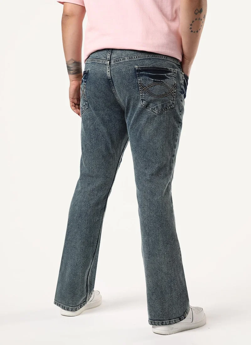 Urbano Fashion  Urbano Plus Men's Light Blue Bootcut Fit Mid Rise Acid Wash Jeans Stretchable for Men | Best Price UAE